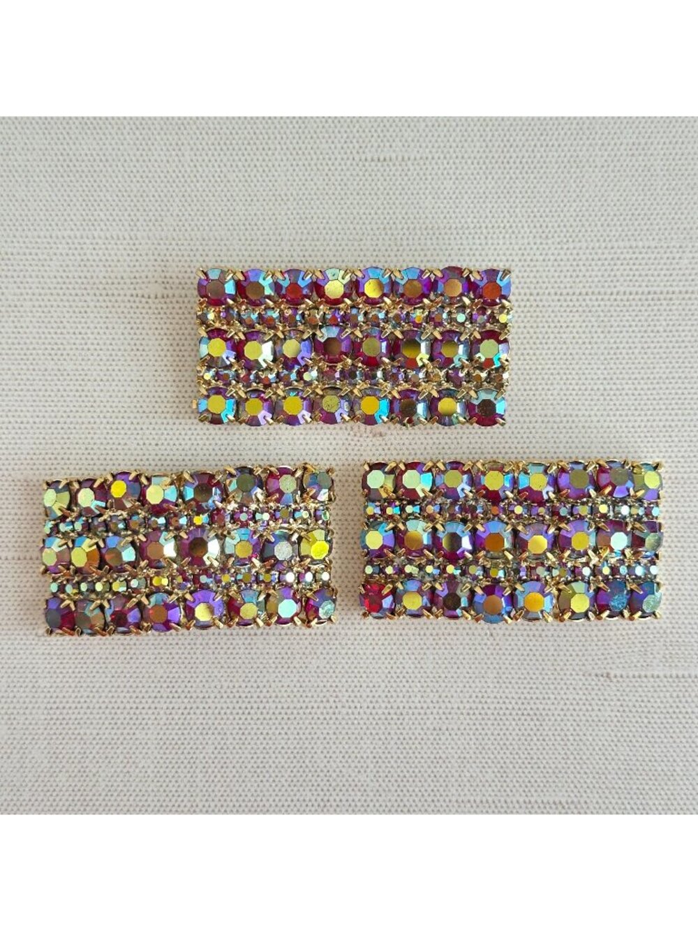 1950s Purple Aurora Borealis Rhinestone Demi Parure Brooch Clip Earring Set